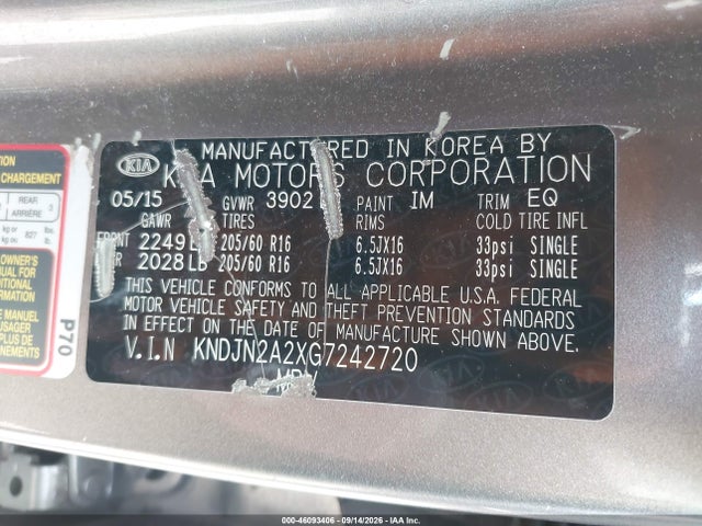 46093406 :رقم المزاد ، KNDJN2A2XG7242720 vin ، 2016 Kia Soul ! مزاد بيع