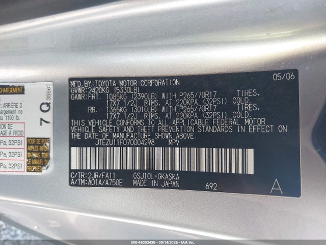 Продажа на аукционе авто 2007 Toyota Fj Cruiser, vin: JTEZU11F070004298, номер лота: 46093426