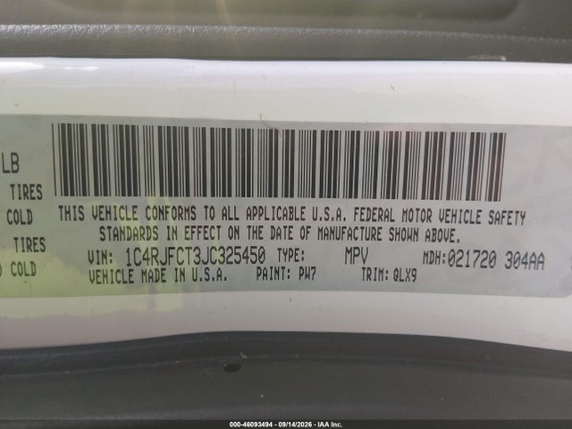 46093494 :رقم المزاد ، 1C4RJFCT3JC325450 vin ، 2018 Jeep Grand Cherokee High Altitude 4x4 مزاد بيع