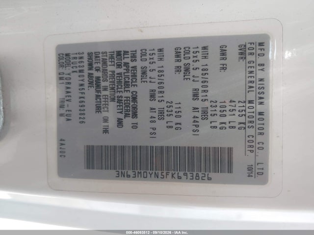 Продаж на аукціоні авто 2015 Chevrolet City Express 1ls, vin: 3N63M0YN5FK693826, номер лоту: 46093512