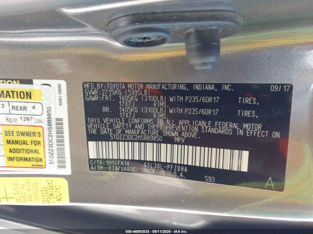 Продаж на аукціоні авто 2017 Toyota Sienna L 7 Passenger, vin: 5TDZZ3DC2HS889850, номер лоту: 46093535