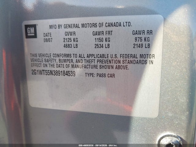 Auction sale of the 2008 Chevrolet Impala Lt, vin: 2G1WT55N389184539, lot number: 46093538