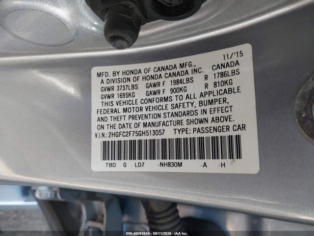 Aukcja sprzedaży 2016 Honda Civic Ex, vin: 2HGFC2F75GH513057, numer aukcji: 46093545