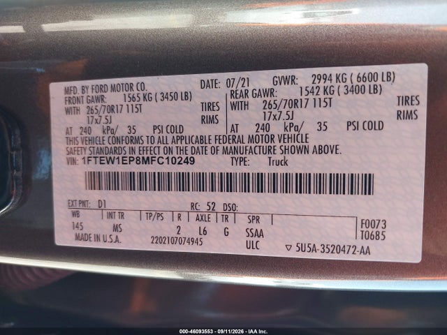 Ford F-150 Xlt 2021 1FTEW1EP8MFC10249 Image 9