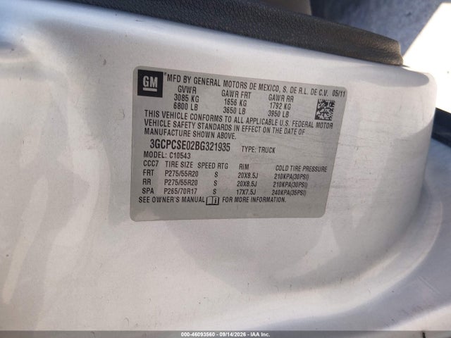 46093560 :رقم المزاد ، 3GCPCSE02BG321935 vin ، 2011 Chevrolet Silverado 1500 Lt مزاد بيع