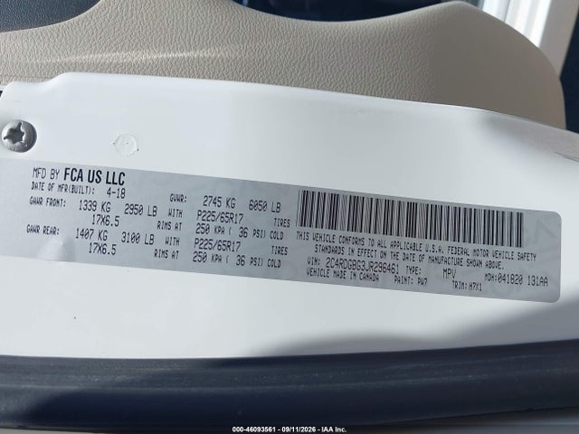 46093561 :رقم المزاد ، 2C4RDGBG3JR296461 vin ، 2018 Dodge Grand Caravan Se مزاد بيع