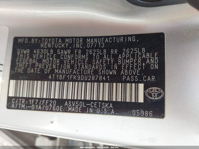 Продажа на аукционе авто 2013 Toyota Camry Se, vin: 4T1BF1FK9DU287841, номер лота: 46093563
