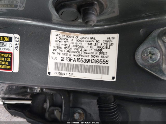 Aukcja sprzedaży 2009 Honda Civic Lx, vin: 2HGFA16539H310556, numer aukcji: 46093566