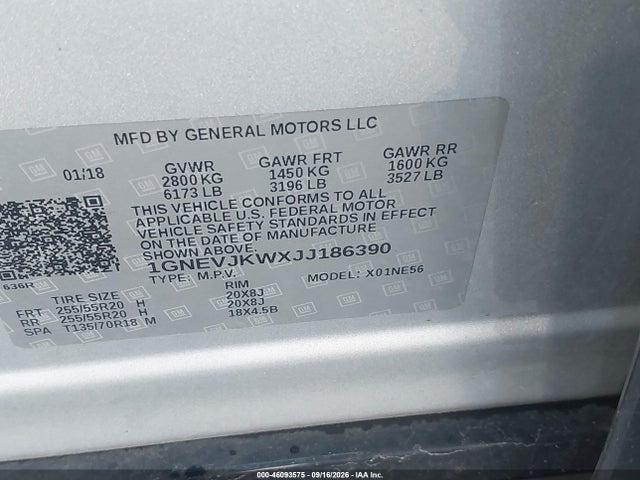 Продажа на аукционе авто 2018 Chevrolet Traverse Premier, vin: 1GNEVJKWXJJ186390, номер лота: 46093575