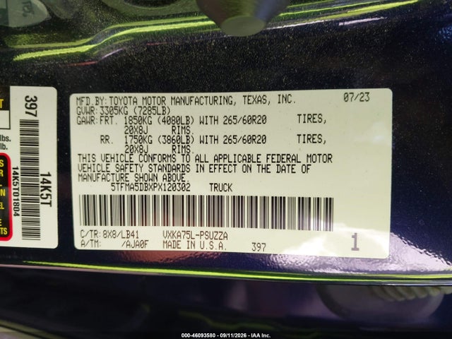 2023 Toyota Tundra 1794 Edition მანქანა იყიდება აუქციონზე, vin: 5TFMA5DBXPX120302, აუქციონის ნომერი: 46093580