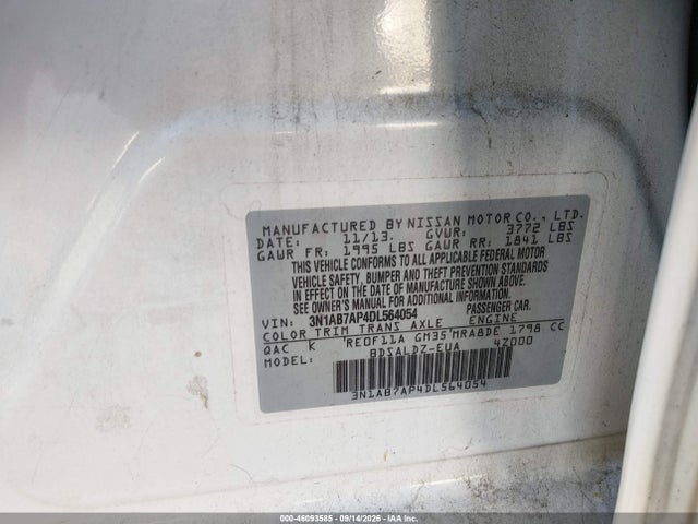 Aukcja sprzedaży 2013 Nissan Sentra Sv, vin: 3N1AB7AP4DL564054, numer aukcji: 46093585