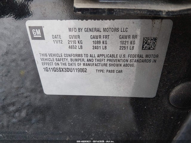 Aukcja sprzedaży 2013 Chevrolet Malibu 3lt, vin: 1G11G5SX3DU119062, numer aukcji: 46093621