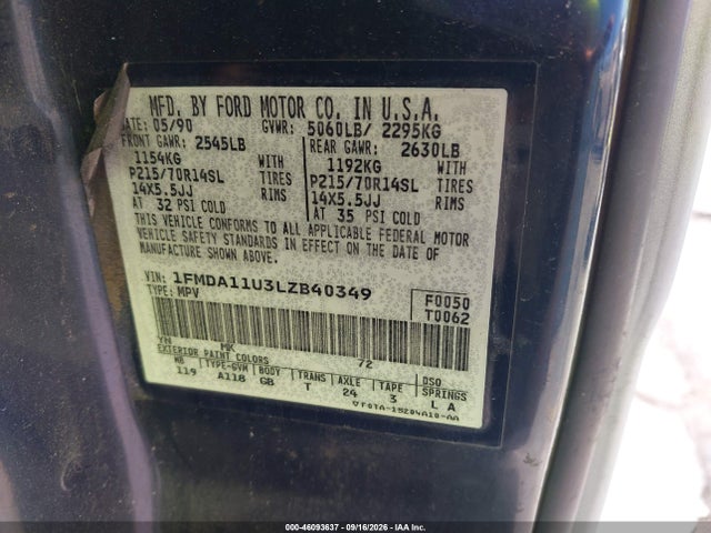 Продаж на аукціоні авто 1990 Ford Aerostar, vin: 1FMDA11U3LZB40349, номер лоту: 46093637