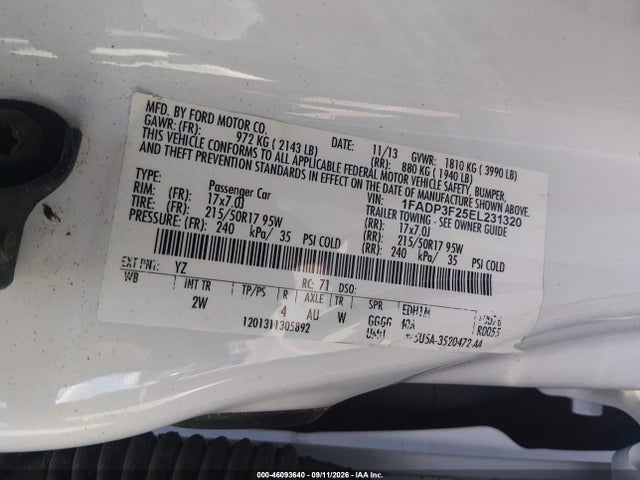 46093640 :رقم المزاد ، 1FADP3F25EL231320 vin ، 2014 Ford Focus Se مزاد بيع