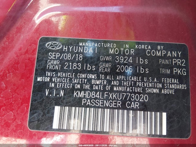 Hyundai ELANTRA SEL 2019 KMHD84LFXKU773020 Image 9