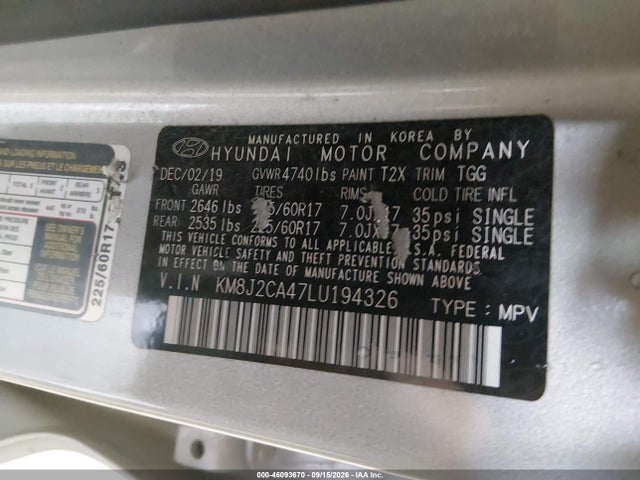 KM8J2CA47LU194326 Hyundai TUCSON SE