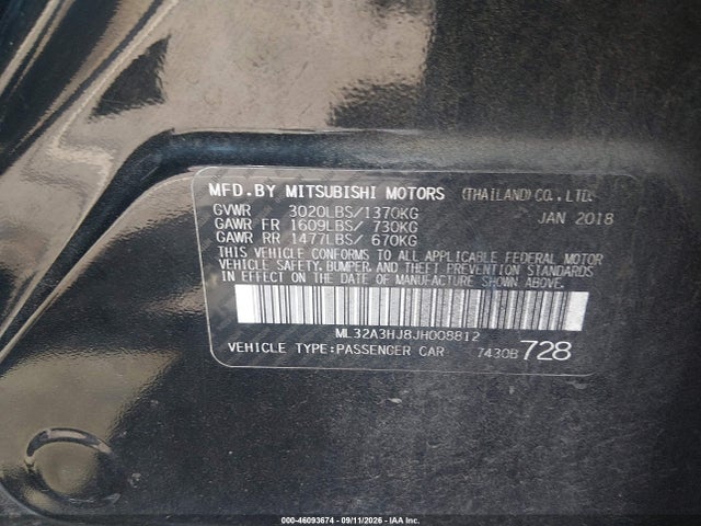 Продажа на аукционе авто 2018 Mitsubishi Mirage Es, vin: ML32A3HJ8JH008812, номер лота: 46093674