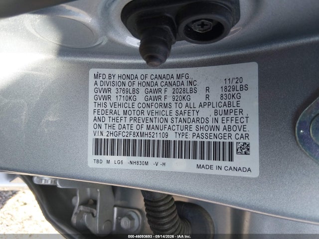 Aukcja sprzedaży 2021 Honda Civic Sport, vin: 2HGFC2F8XMH521109, numer aukcji: 46093693
