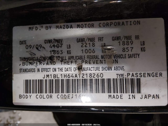 46093699 :رقم المزاد ، JM1BL1H64A1218260 vin ، 2010 Mazda Mazda3 S Sport مزاد بيع