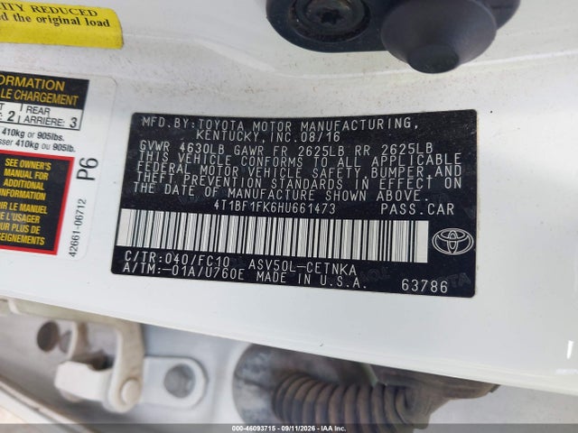 2017 Toyota Camry Le მანქანა იყიდება აუქციონზე, vin: 4T1BF1FK6HU661473, აუქციონის ნომერი: 46093715
