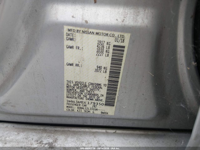 1N4AL3AP0JC179350 Nissan Altima 2.5 Sv