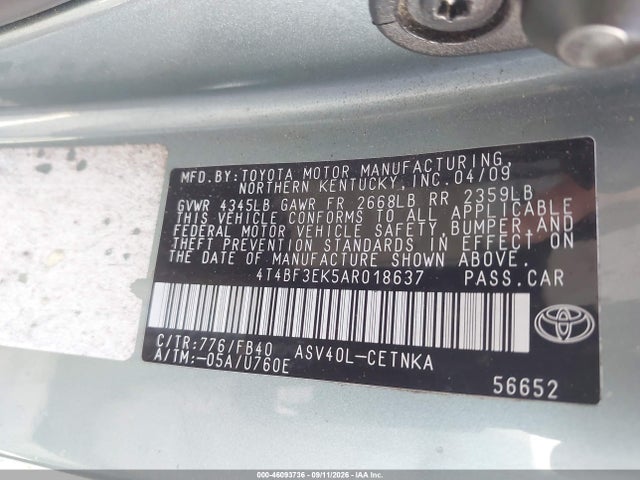 46093736 :رقم المزاد ، 4T4BF3EK5AR018637 vin ، 2010 Toyota Camry Le/se/xle مزاد بيع