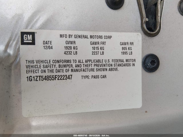 Aukcja sprzedaży 2005 Chevrolet Malibu Ls, vin: 1G1ZT54855F222347, numer aukcji: 46093745