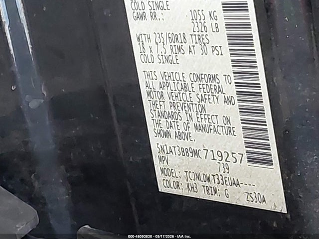 46093830 :رقم المزاد ، 5N1AT3BB9MC719257 vin ، 2021 Nissan Rogue Sv Intelligent Awd مزاد بيع