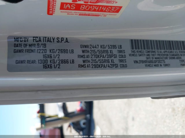 2020 Ram Promaster City Tradesman მანქანა იყიდება აუქციონზე, vin: ZFBHRFAB6L6P39275, აუქციონის ნომერი: 46093831