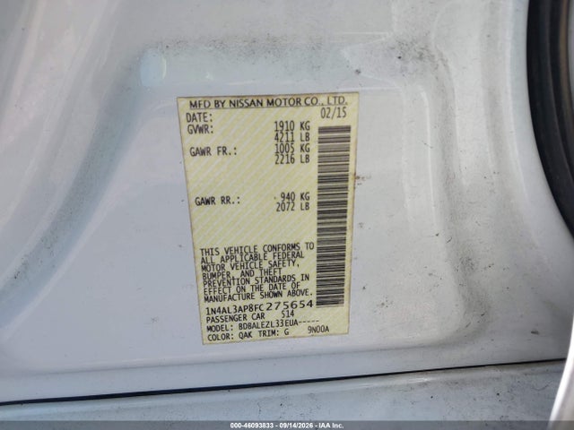 46093833 :رقم المزاد ، 1N4AL3AP8FC275654 vin ، 2015 Nissan Altima 2.5/2.5 S/2.5 Sl/2.5 Sv مزاد بيع