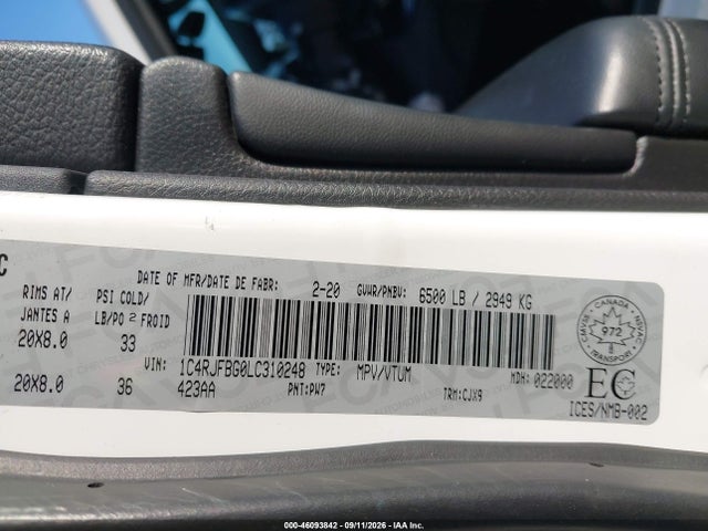 2020 Jeep Grand Cherokee Limited მანქანა იყიდება აუქციონზე, vin: 1C4RJFBG0LC310248, აუქციონის ნომერი: 46093842