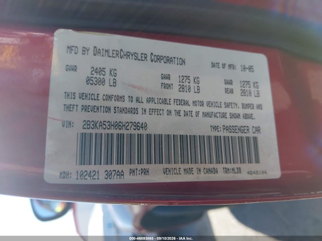 Продажа на аукционе авто 2006 Dodge Charger Rt, vin: 2B3KA53H06H279640, номер лота: 46093865