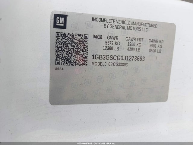 46093866 :رقم المزاد ، 1GB3GSCG0J1273663 vin ، 2018 Chevrolet Express Cutaway Work Van مزاد بيع