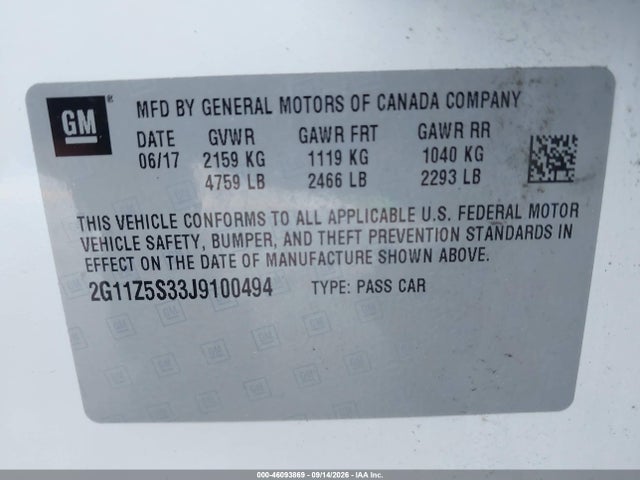 Продаж на аукціоні авто 2018 Chevrolet Impala Ls, vin: 2G11Z5S33J9100494, номер лоту: 46093869