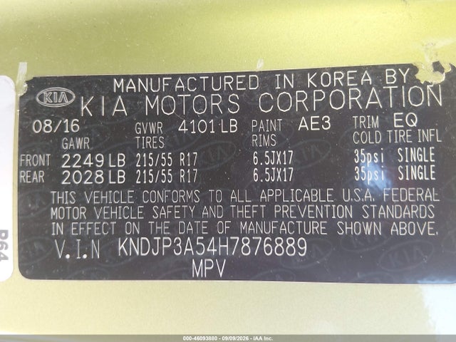 KIA SOUL + 2017 KNDJP3A54H7876889 Image 9