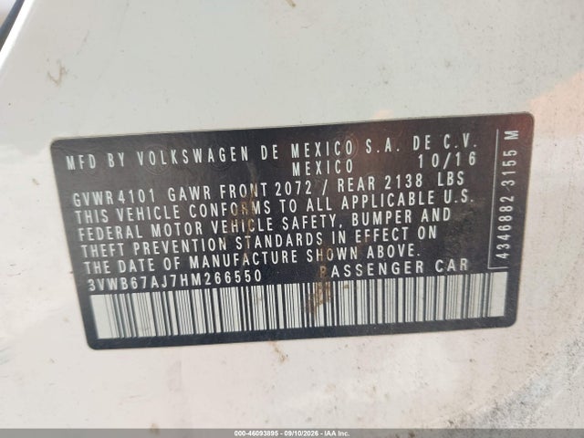 Aukcja sprzedaży 2017 Volkswagen Jetta 1.4t Se, vin: 3VWB67AJ7HM266550, numer aukcji: 46093895