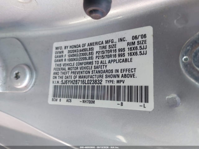 Aukcja sprzedaży 2006 Honda Element Ex-p, vin: 5J6YH28716L023832, numer aukcji: 46093900
