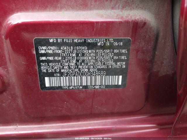 Продажа на аукционе авто 2016 Subaru Crosstrek 2.0i Premium, vin: JF2GPADC0GH348589, номер лота: 46093906