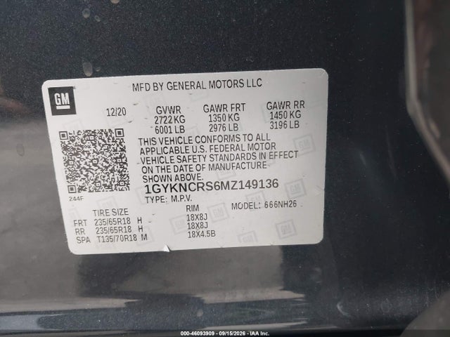 46093909 :رقم المزاد ، 1GYKNCRS6MZ149136 vin ، 2021 Cadillac Xt5 Fwd Premium Luxury مزاد بيع