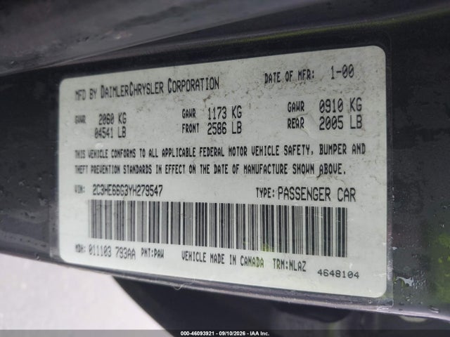 Продажа на аукционе авто 2000 Chrysler 300m, vin: 2C3HE66G3YH279547, номер лота: 46093921