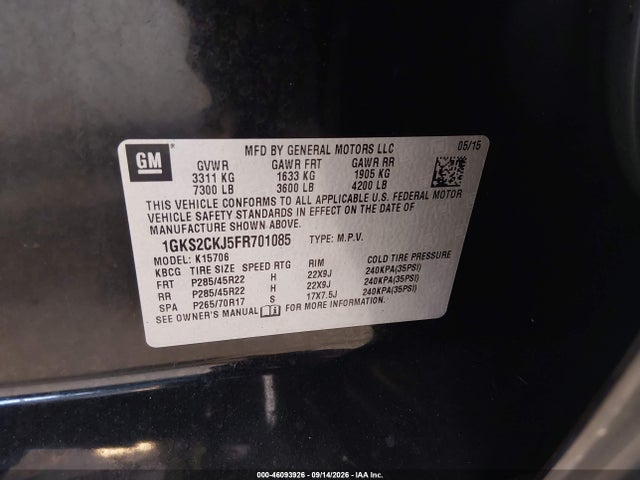 Продаж на аукціоні авто 2015 Gmc Yukon Denali, vin: 1GKS2CKJ5FR701085, номер лоту: 46093926