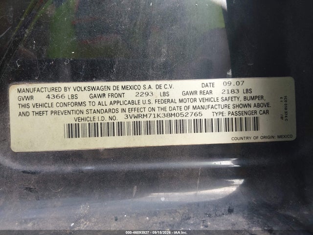 Aukcja sprzedaży 2008 Volkswagen Jetta Se/sel, vin: 3VWRM71K38M052765, numer aukcji: 46093927