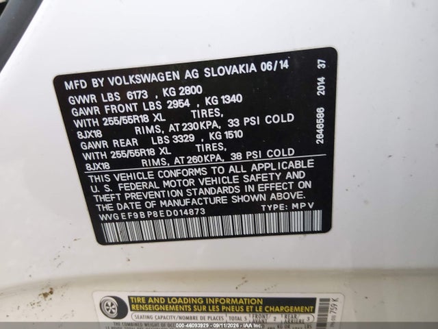 Aukcja sprzedaży 2014 Volkswagen Touareg 3.6l Sport, vin: WVGEF9BP8ED014873, numer aukcji: 46093929