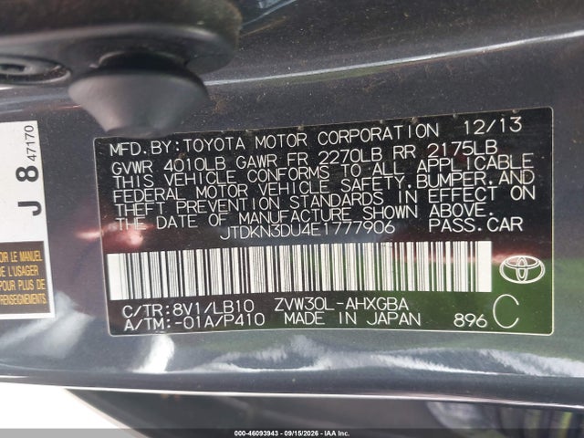 Toyota Prius Five/four/three/two 2014 JTDKN3DU4E1777906 Image 9