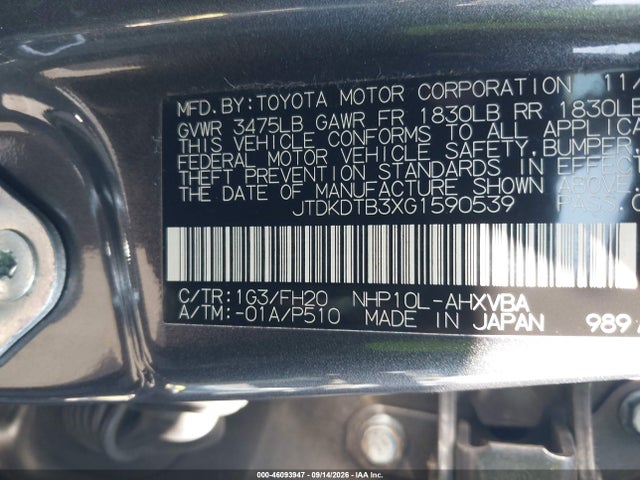JTDKDTB3XG1590539 Toyota Prius C One