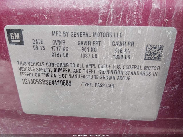 46093948 :رقم المزاد ، 1G1JC5SB5E4110865 vin ، 2014 Chevrolet Sonic Lt Auto مزاد بيع