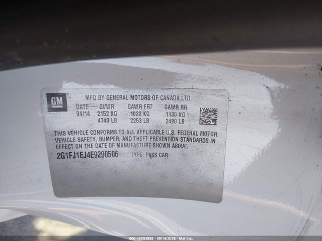 46093958 :رقم المزاد ، 2G1FJ1EJ4E9290506 vin ، 2014 Chevrolet Camaro 1ss مزاد بيع