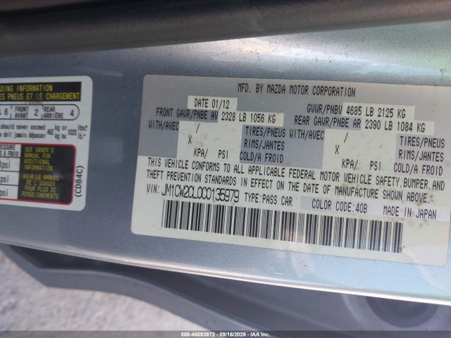 Продаж на аукціоні авто 2012 Mazda Mazda5 Touring, vin: JM1CW2CL0C0135979, номер лоту: 46093972