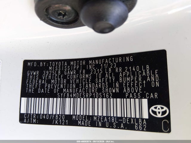 Продаж на аукціоні авто 2024 Toyota Corolla Le, vin: 5YFB4MDE5RP105162, номер лоту: 46093974