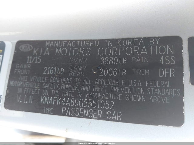 2016 Kia Forte Lx მანქანა იყიდება აუქციონზე, vin: KNAFK4A69G5551052, აუქციონის ნომერი: 46093985